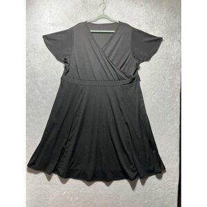 Women's Plus Size 28 Black Stretchy Flutter-Sleeve Dress Tie Back